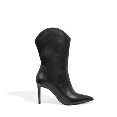 Bota Preta Couro Bico Fino
