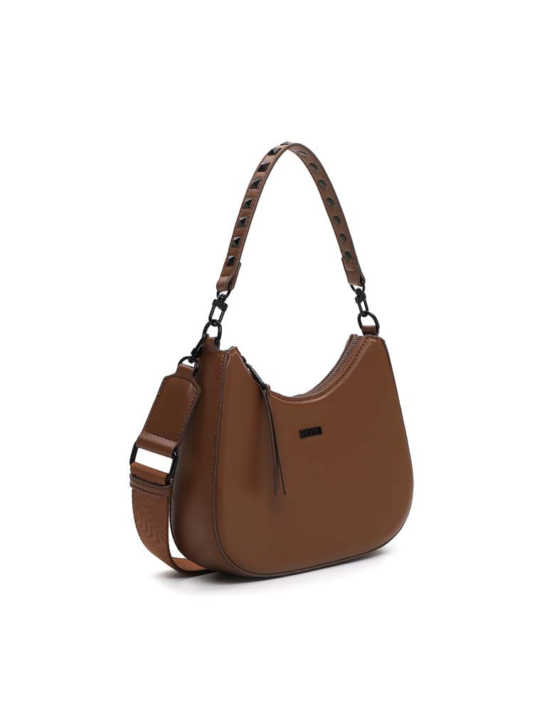 Bolsa Baguete Média Soft Marrom Alça Spikes - Santa Lolla