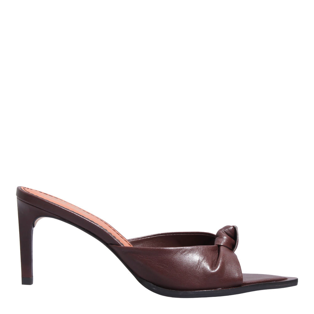 Mule Bico Folha Couro Pelica Soft Marrom Dark Cocoa - Santa Lolla