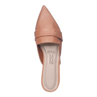 Mocassim Mule Envernizado Bico Fino Nude Rosado