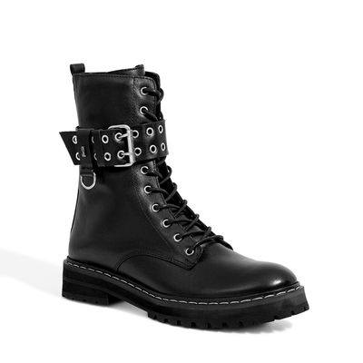Bota Coturno Preta Cano Alto Fivela