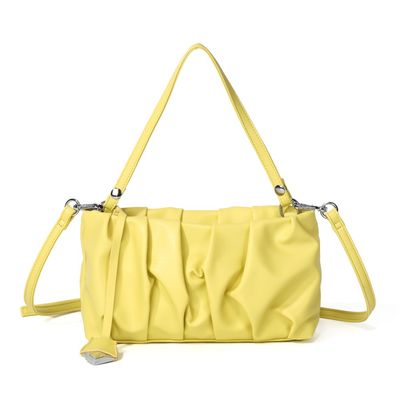Bolsa Baguete Drapeada Enrugada com Alça Transversal Amarela