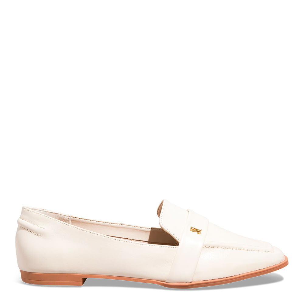 Mocassim Couro Nobre Soft Bico Quadrado Off White - Santa Lolla