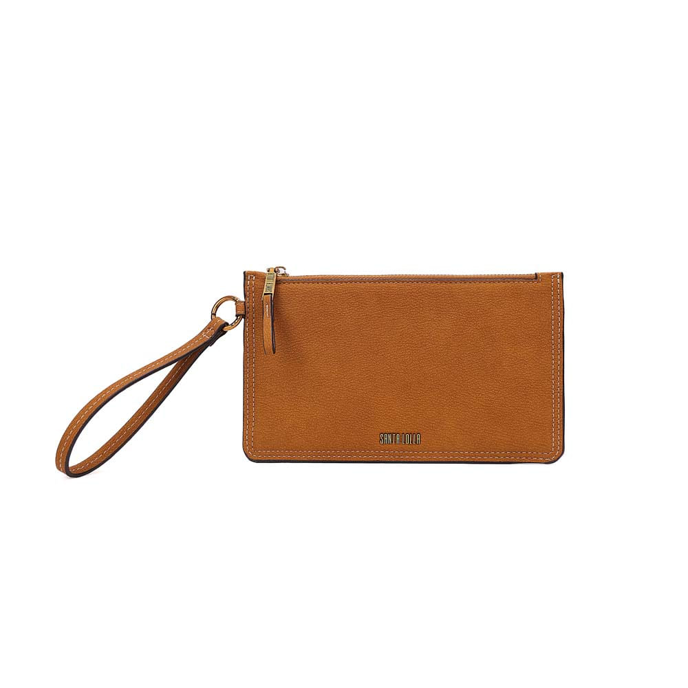 Clutch Pequena Nobuck Caramelo Alça De Mão - Santa Lolla