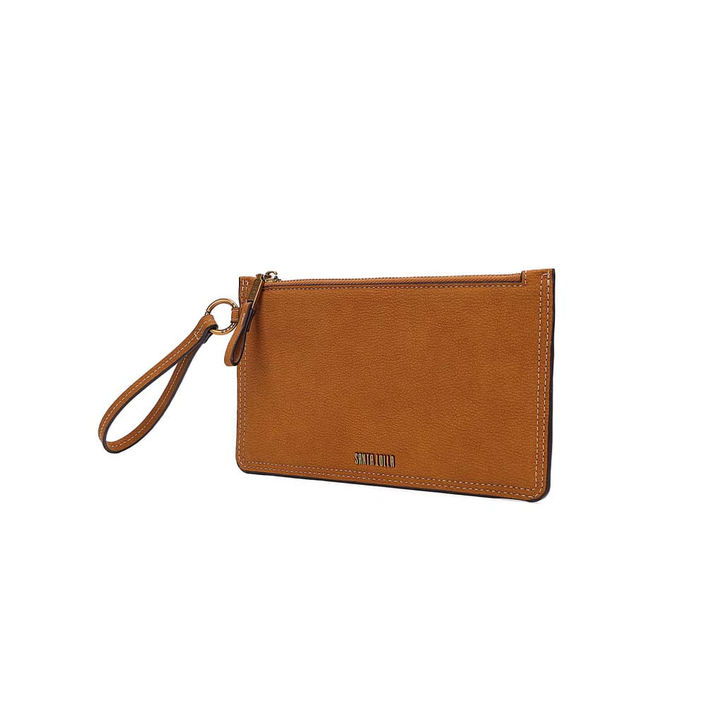 Clutch Pequena Nobuck Caramelo Alça De Mão - Santa Lolla