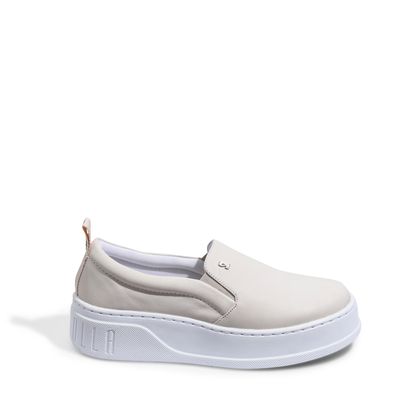 Tênis Slip On Couro Confort Branco Gelo