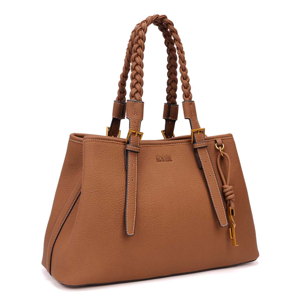 バッグ rerun cargo bag brown Bolsa Grande Nobuck Marrom Safari Alça Trançada - Santa Lolla