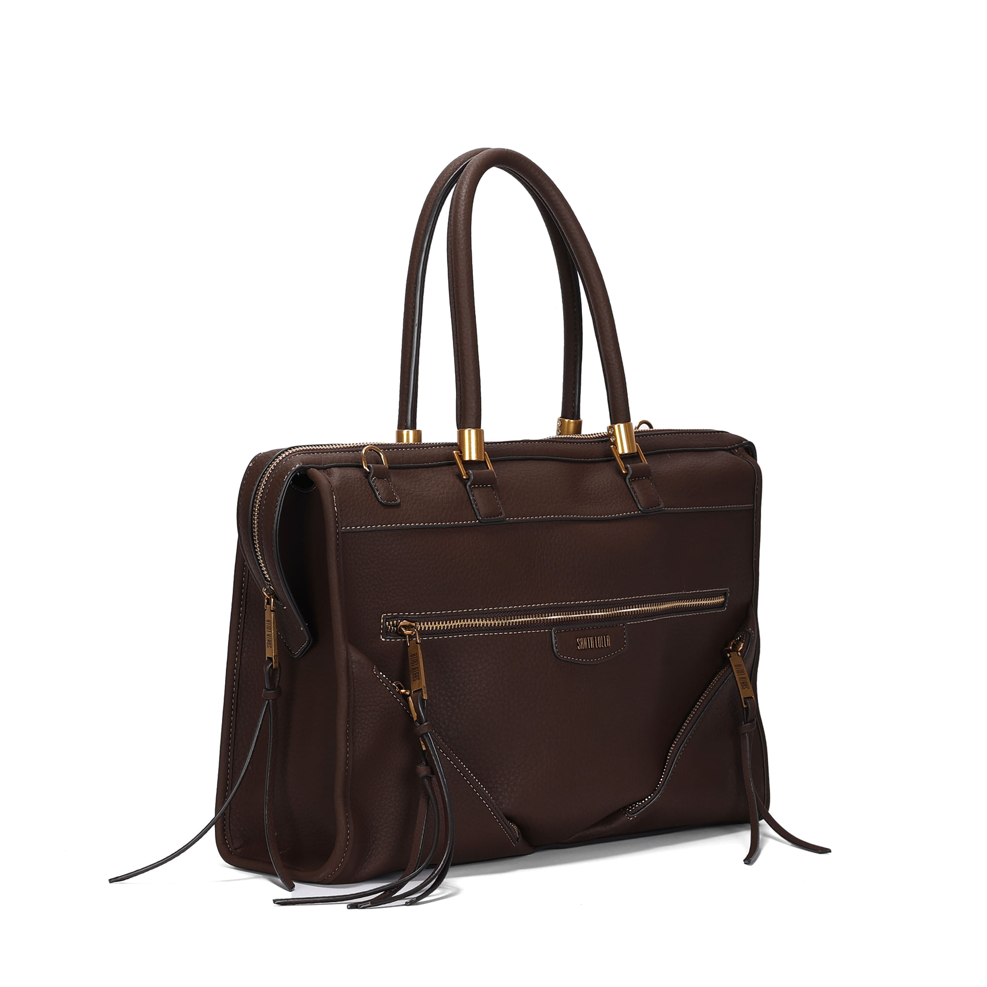 luca Bolsa Grande Quadrada Nobuck Marrom Dark Bolso Frontal - Santa Lolla