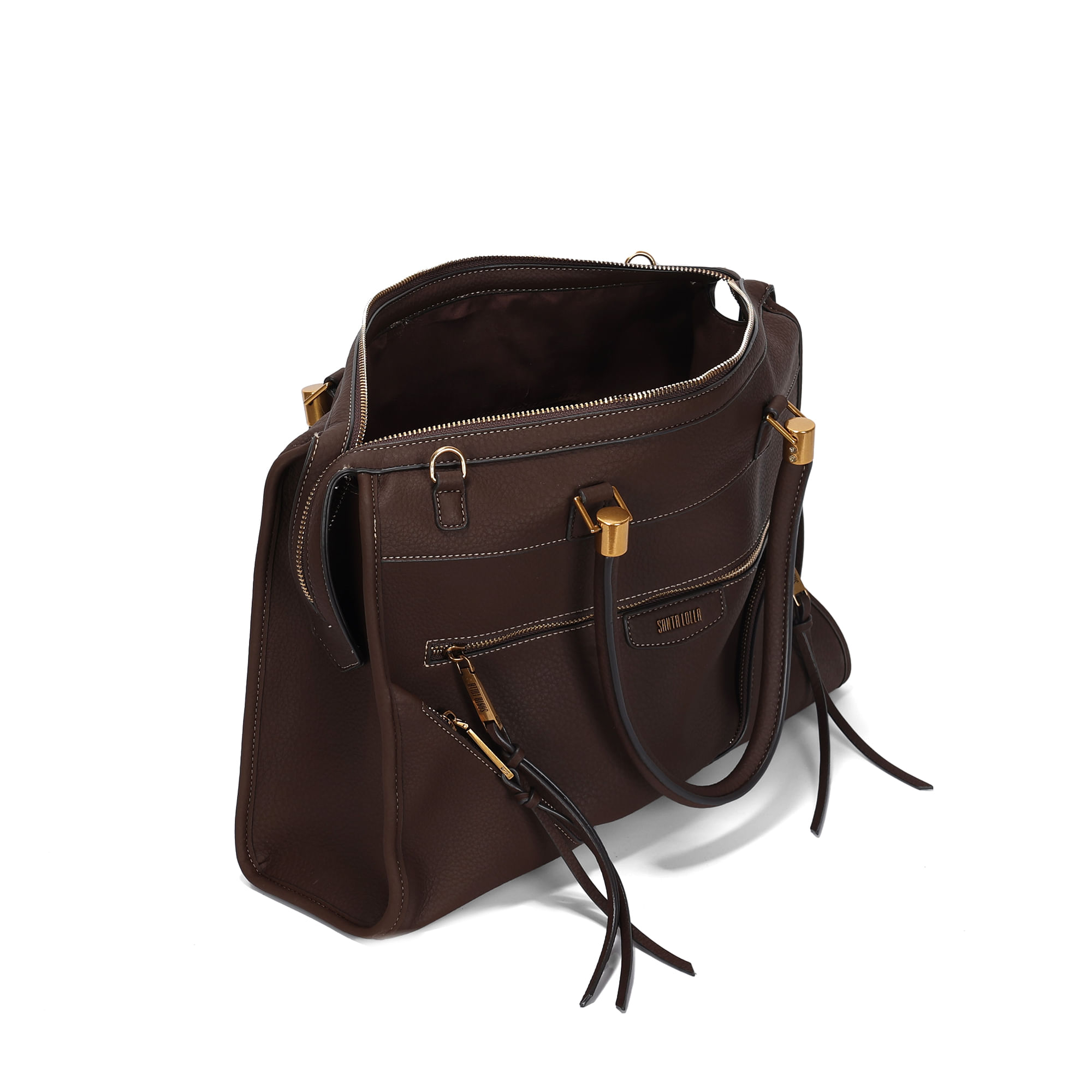 luca Bolsa Grande Quadrada Nobuck Marrom Dark Bolso Frontal - Santa Lolla