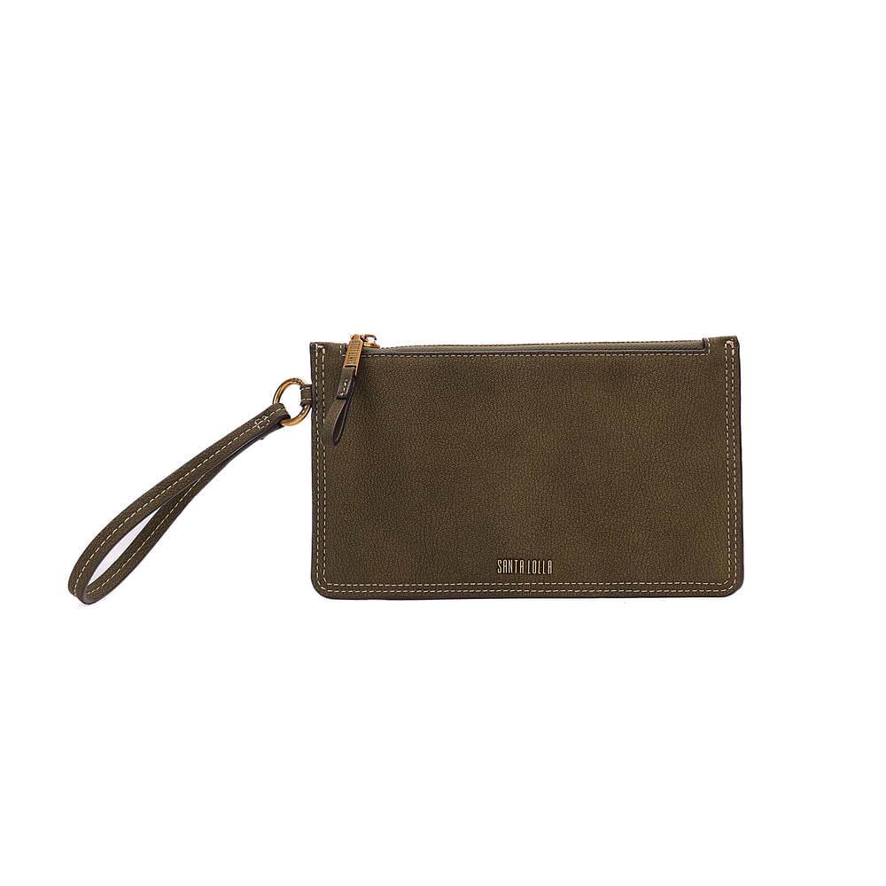 Clutch Pequena Nobuck Caramelo Alça De Mão - Santa Lolla