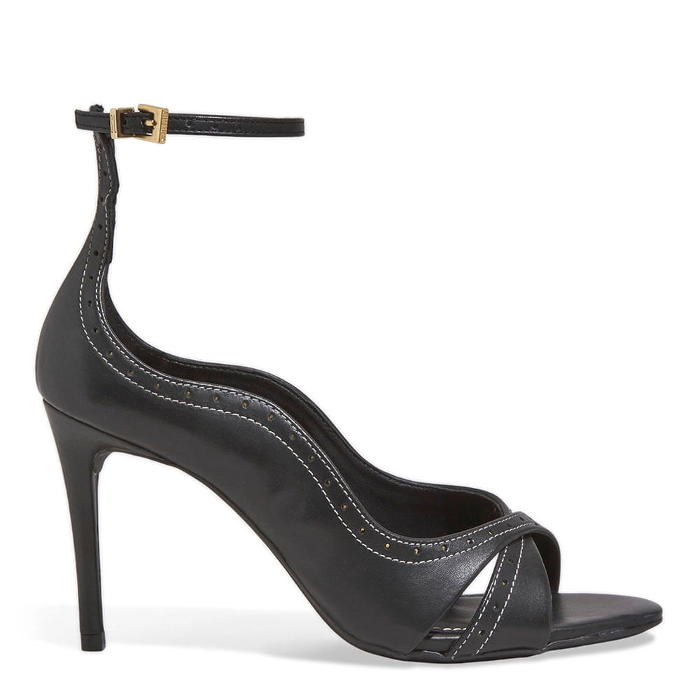 Sandália Peep Toe Couro Recortes Marrom Dark - Santa Lolla