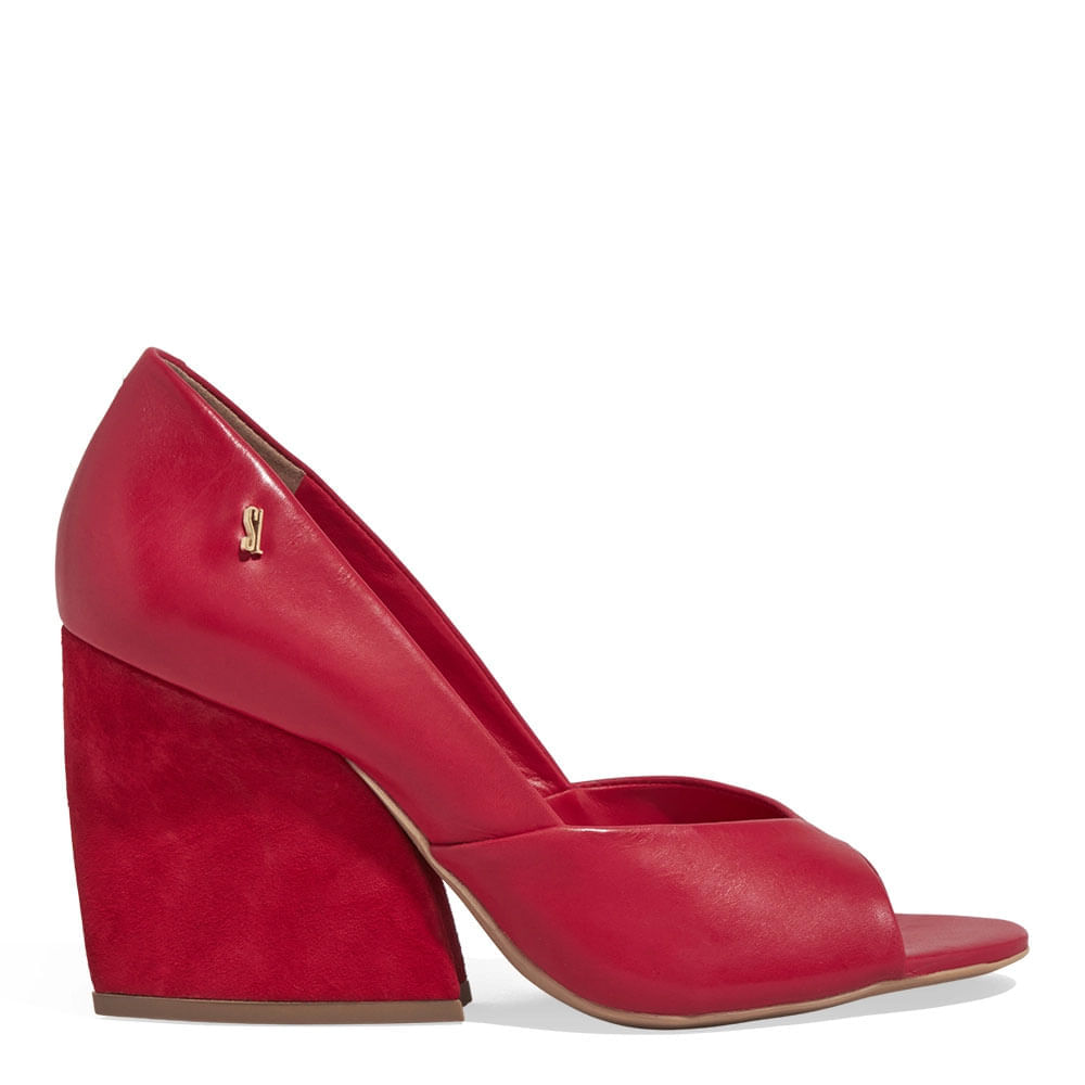 PELLICO レッド ポインテッドトゥ 37 Peep Toe Couro Pelica Soft Salto Grosso Vermelho Blood - Santa Lolla