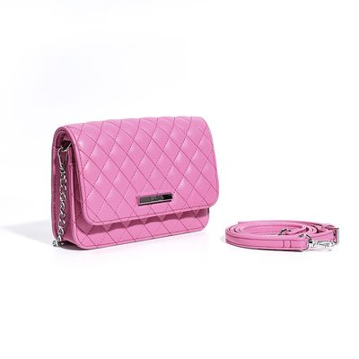 Bolsa Transversal Rosa Matelassê Alça Fina