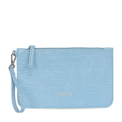 Clutch Croco Alto Brilho Azul Nuvem
