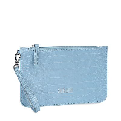 Clutch Croco Alto Brilho Azul Nuvem