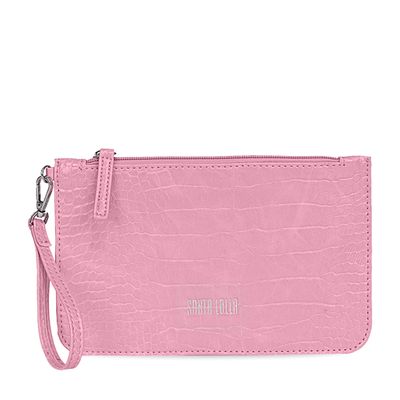 Clutch Croco Alto Brilho Rosa Chiclete