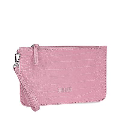 Clutch Croco Alto Brilho Rosa Chiclete