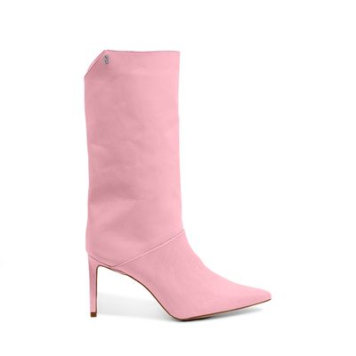 Bota Rosa Couro Cano Médio