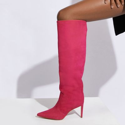 Bota Rosa Couro Cano Longo