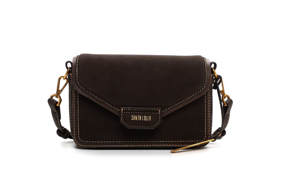 Bolsa Envelope Pequena Nobuck Marrom Dark Transversal - Santa Lolla