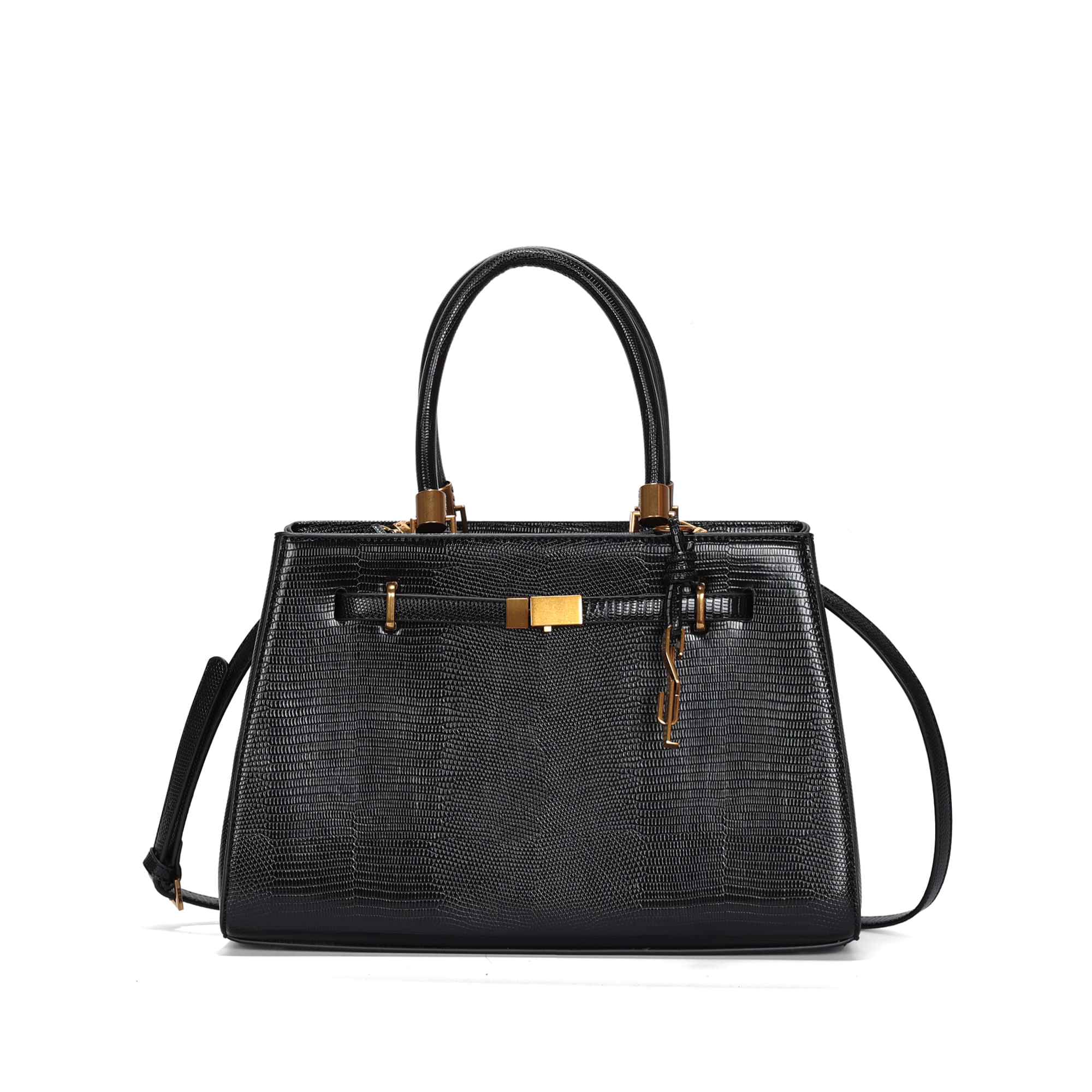 Bolsa Média Texturizada Lizard Alça Transversal Preto - Santa Lolla