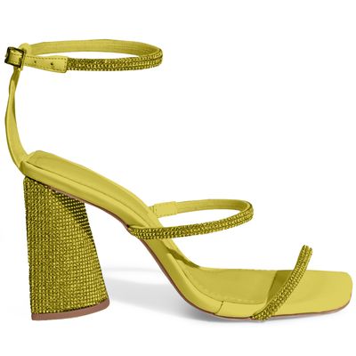 Sandália Verde Strass Salto Bloco