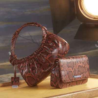 Bolsa Baguete Marrom Animal Print Cobra