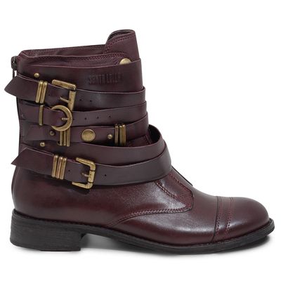 Bota Vinho Couro Fivelas