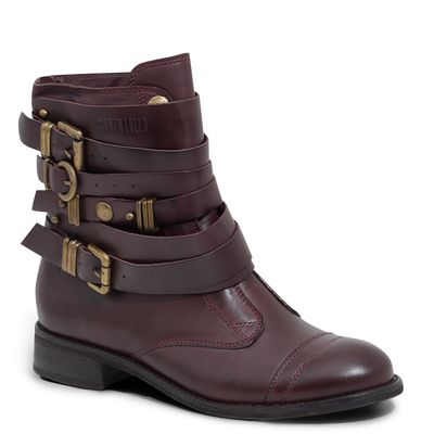 Bota Vinho Couro Fivelas