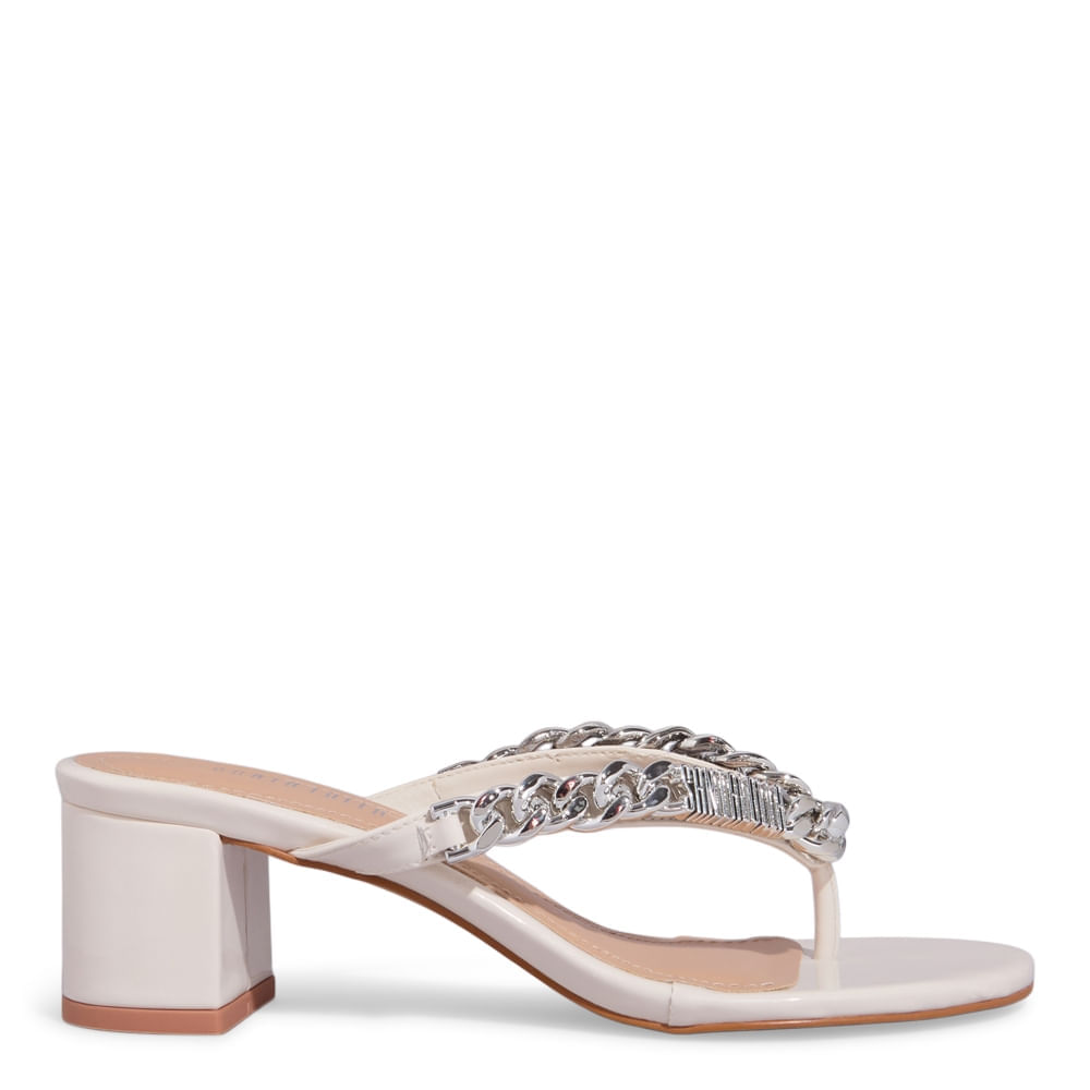 Mule De Dedo Verniz Anzeli Off White Salto Bloco Baixo - Santa Lolla