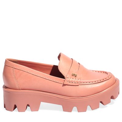 Mocassim Tratorado Couro Nobre Rosa Salmão