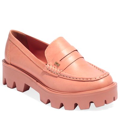 Mocassim Tratorado Couro Nobre Rosa Salmão