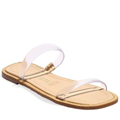 Rasteira Bege Bico Quadrado Flat