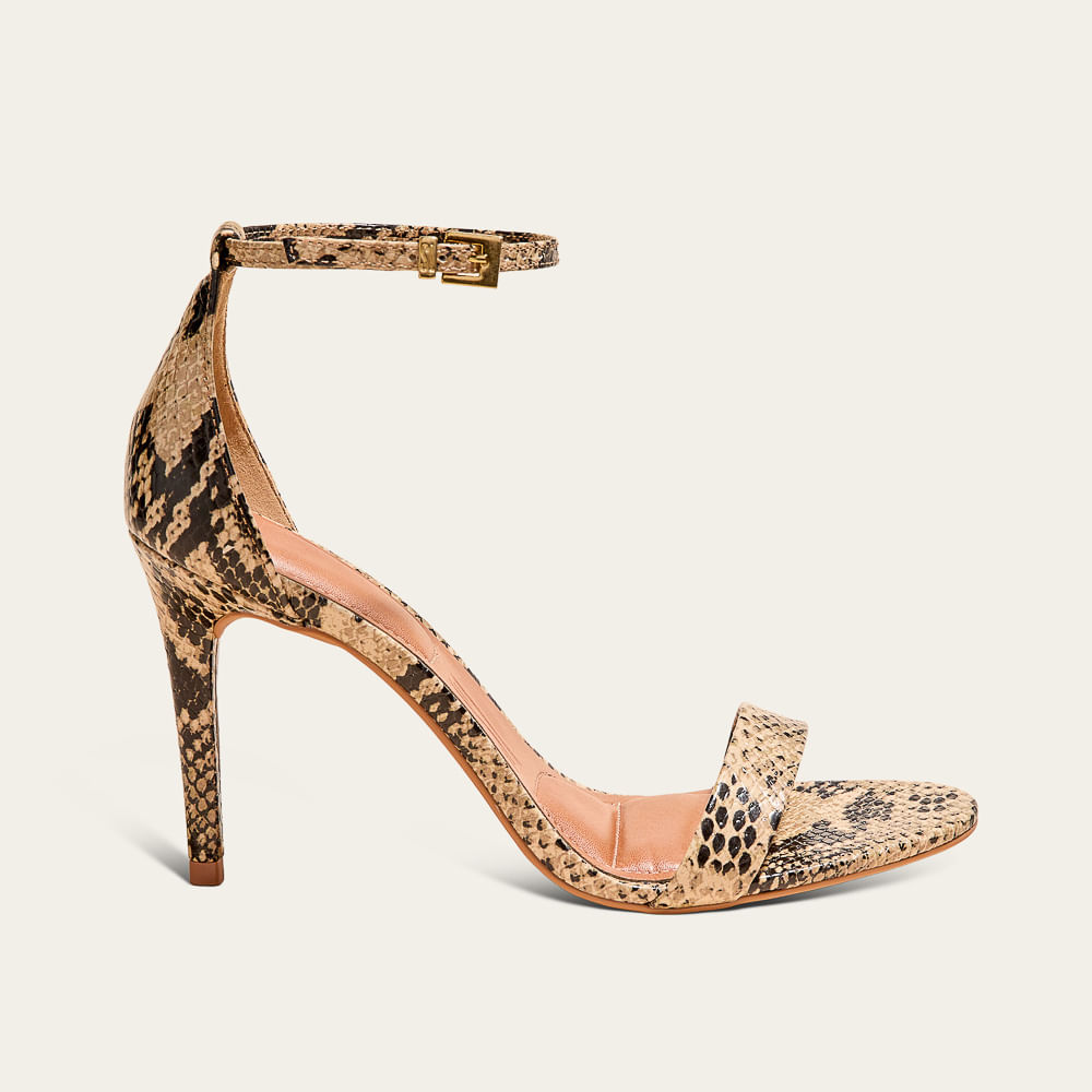 Sandália Couro Estampa Cobra Animal Print Salto Alto - Santa Lolla