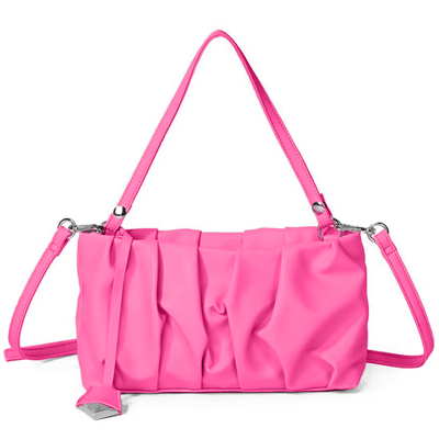 Bolsa Baguete Drapeada Enrugada com Alça Transversal Rosa Pink