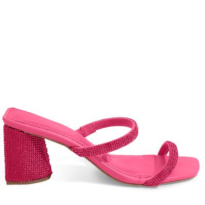 Mule Pink com Strass e Salto Bloco