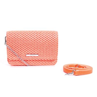 Bolsa Laranja Tramada Pequena Alça Fina