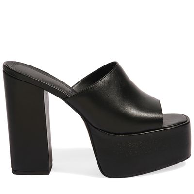 Tamanco Meia Pata Couro Pelica Soft Preto Salto Alto