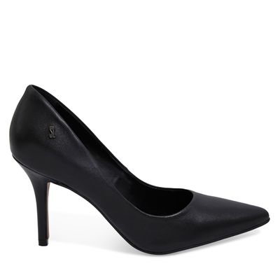 Scarpin Couro Preto Salto Alto
