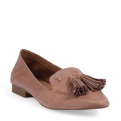 Mocassim Couro Tassel Bege
