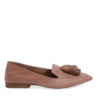 Mocassim Couro Tassel Bege