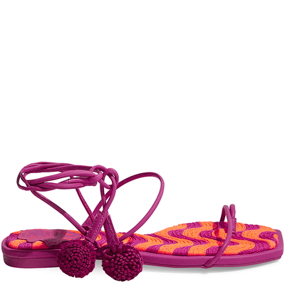 Rasteira Amarração Bico Quadrado Em Couro Rosa e Laranja - Linha Collab Disney: 80 anos de Zé Carioca