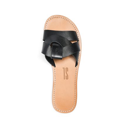 Rasteira Flat Tiras Entrelaçadas Couro Nobre Preto