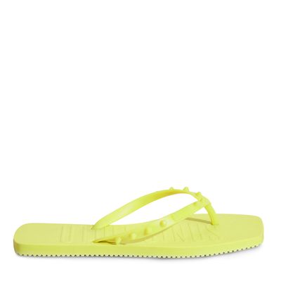 Flip Flop Verde Borracha Spikes Bico Quadrado