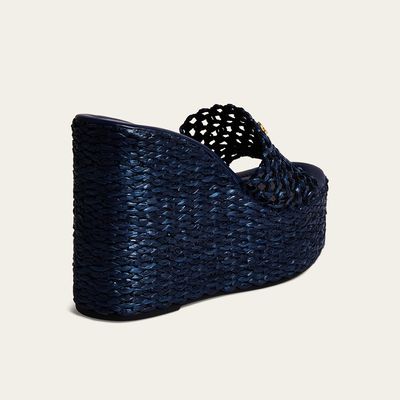 Tamanco Espadrille Anabela Tramado Azul Petróleo