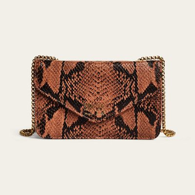 Bolsa Pequena Couro Cobra Alça Transversal Corrente