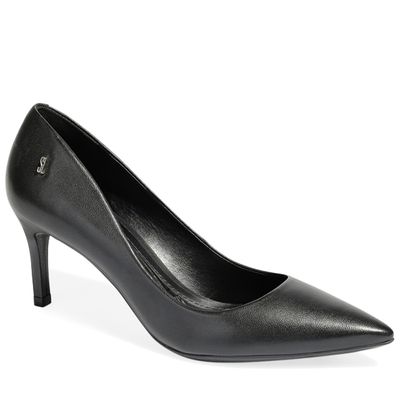 Scarpin Preto Couro Salto Médio e Fino