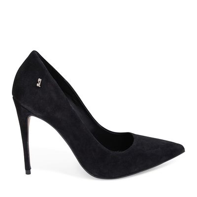 Sapato Scarpin Preto Camurça Salto Alto Fino