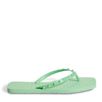 Flip Flop Verde Claro Borracha Spikes Bico Quadrado