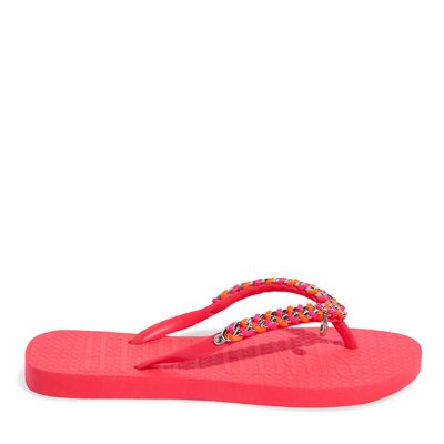 Flip Flop Borracha Corrente Rosa Neon